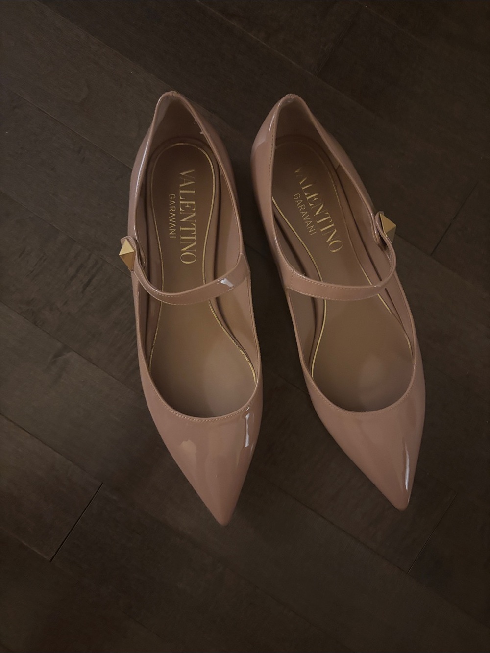 Valentino Garavani Blush Patent Pointed Mary Jane Flats